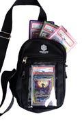 Black TCG bag with collectible cards on a white background